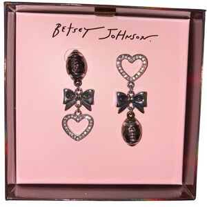 BETSEY JOHNSON Mismatched Metallic Football Heart Bow Earrings NFL SEC NEW NWT
